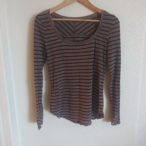 Free People Striped Raw Hem Long Sleeve Shirt